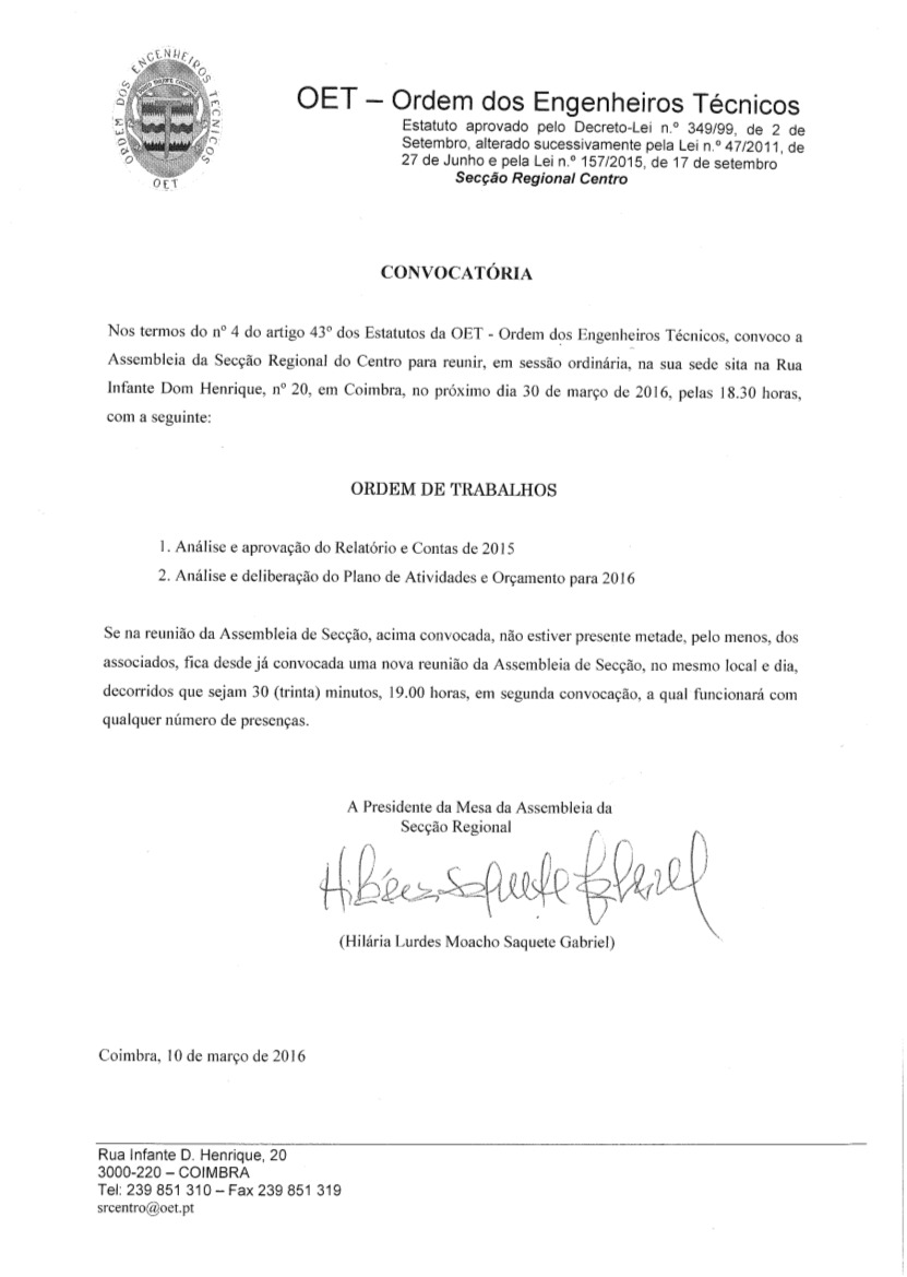 Convocatória: Assembleia de Secção