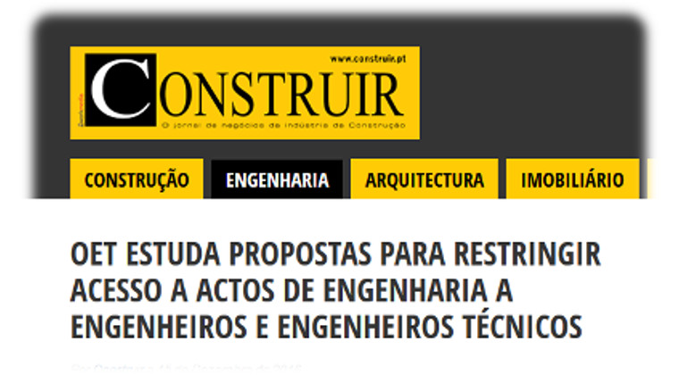 OET estuda propostas para restringir acesso a actos de engenharia a engenheiros e engenheiros técnicos