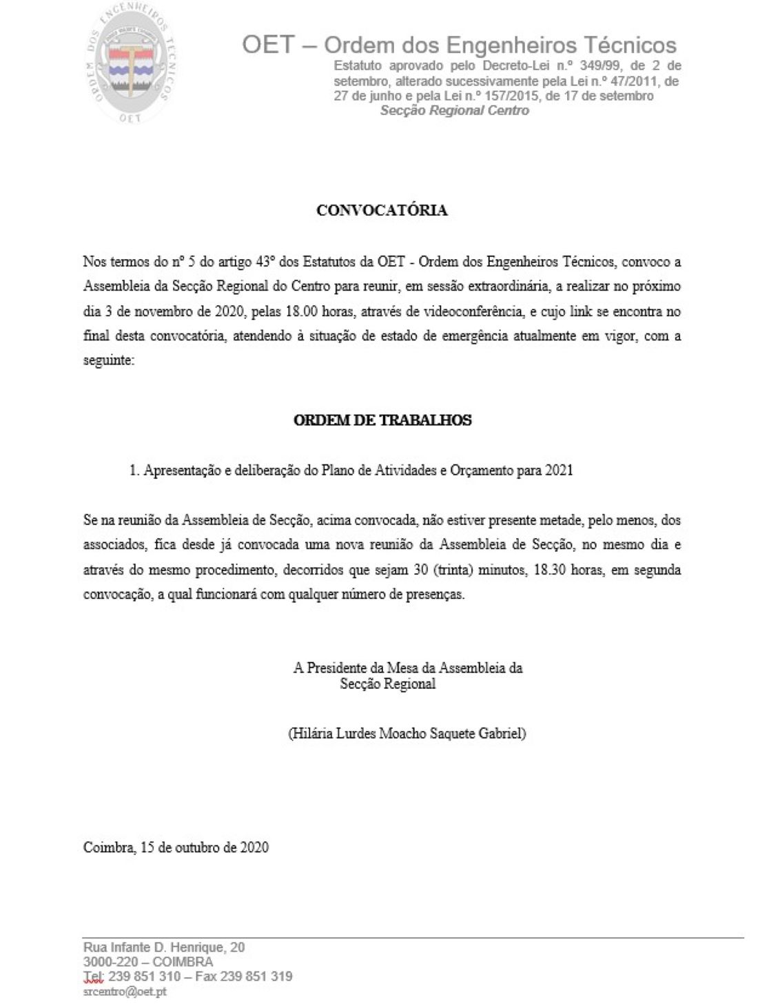 Assembleia Geral da Secção Regional Centro