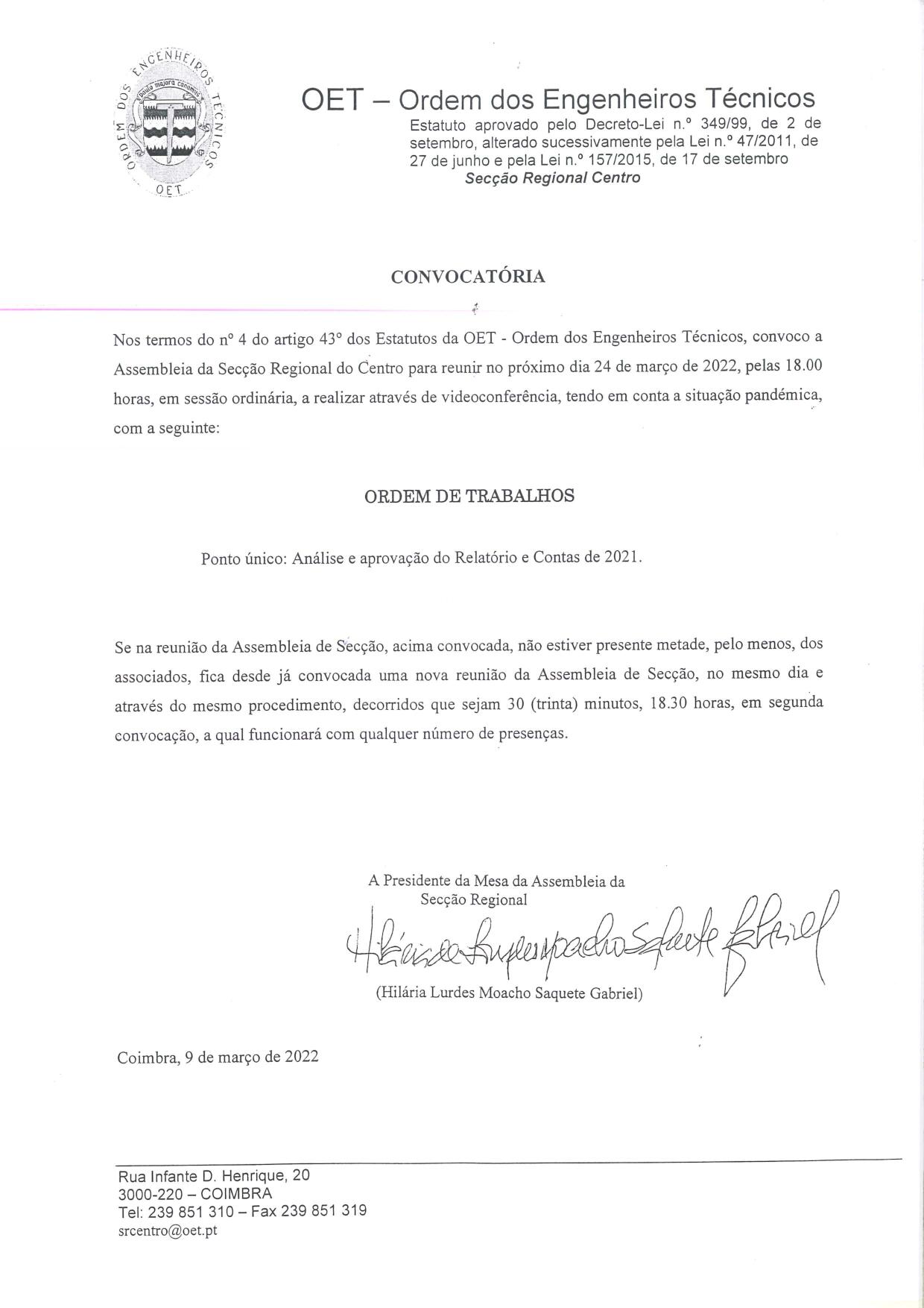 Assembleia da Secção Regional do Centro